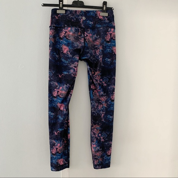 LULULEMON blue purple print cottons leggings 4 - Picture 5 of 8